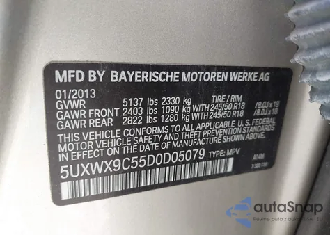 2013 BMW X3 xDrive28I из США, поврежденный, VIN 5UXWX9C55D0D05079